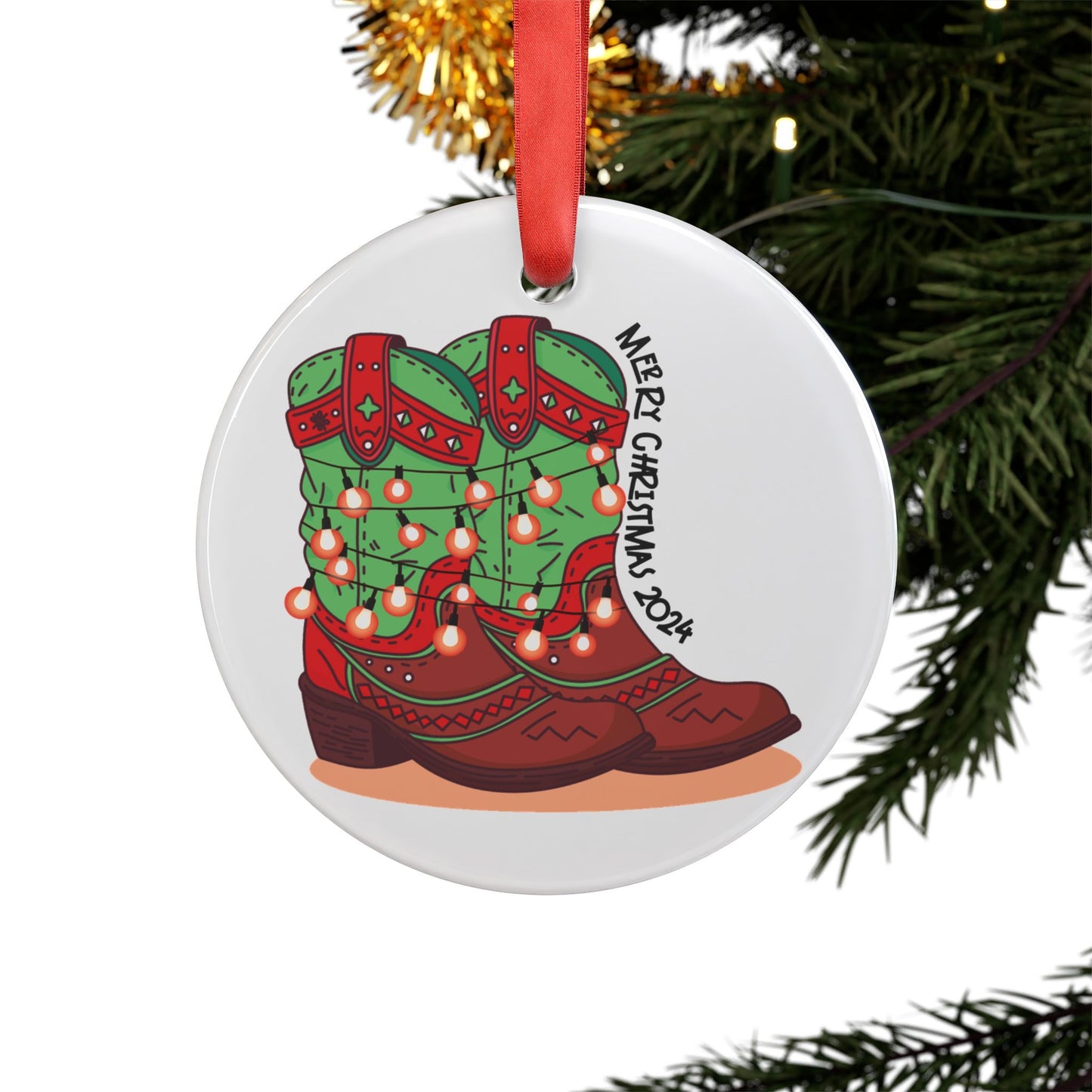"Rudolph" Christmas Cowboy Boots Ornament