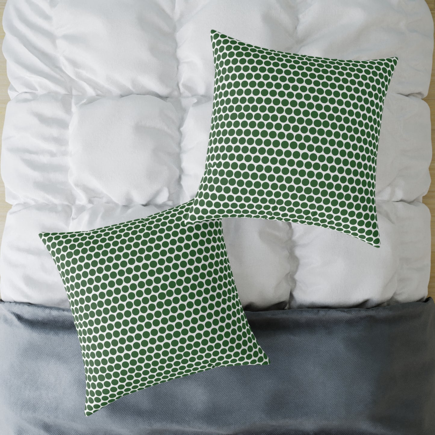 Green Polka Dot Christmas Decorative Pillow | Double‑Sided Poly Canvas Cushion, Vibrant Holiday Décor, 5 Sizes