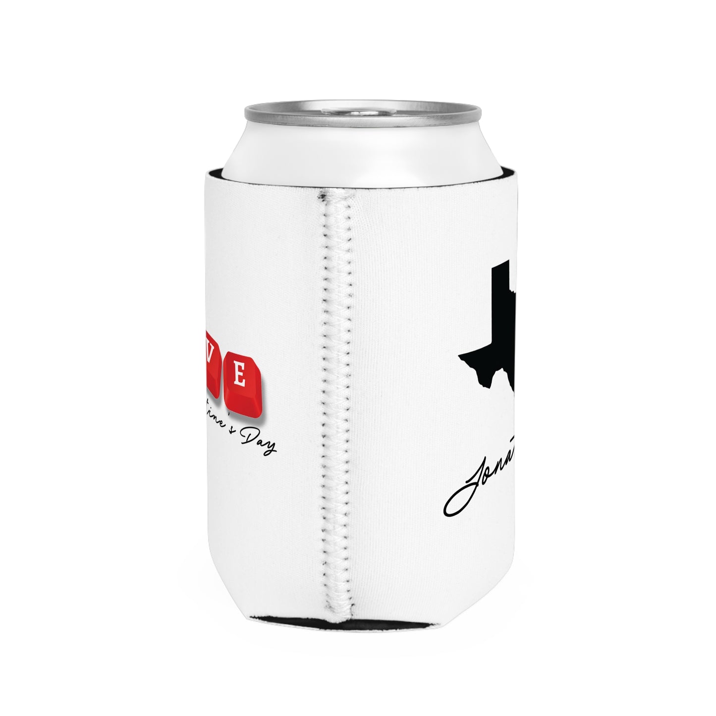 Happy Valentine's LOVE Key Caps Texas State Cut-Out Personalize Custom Name Can Cooler Sleeve
