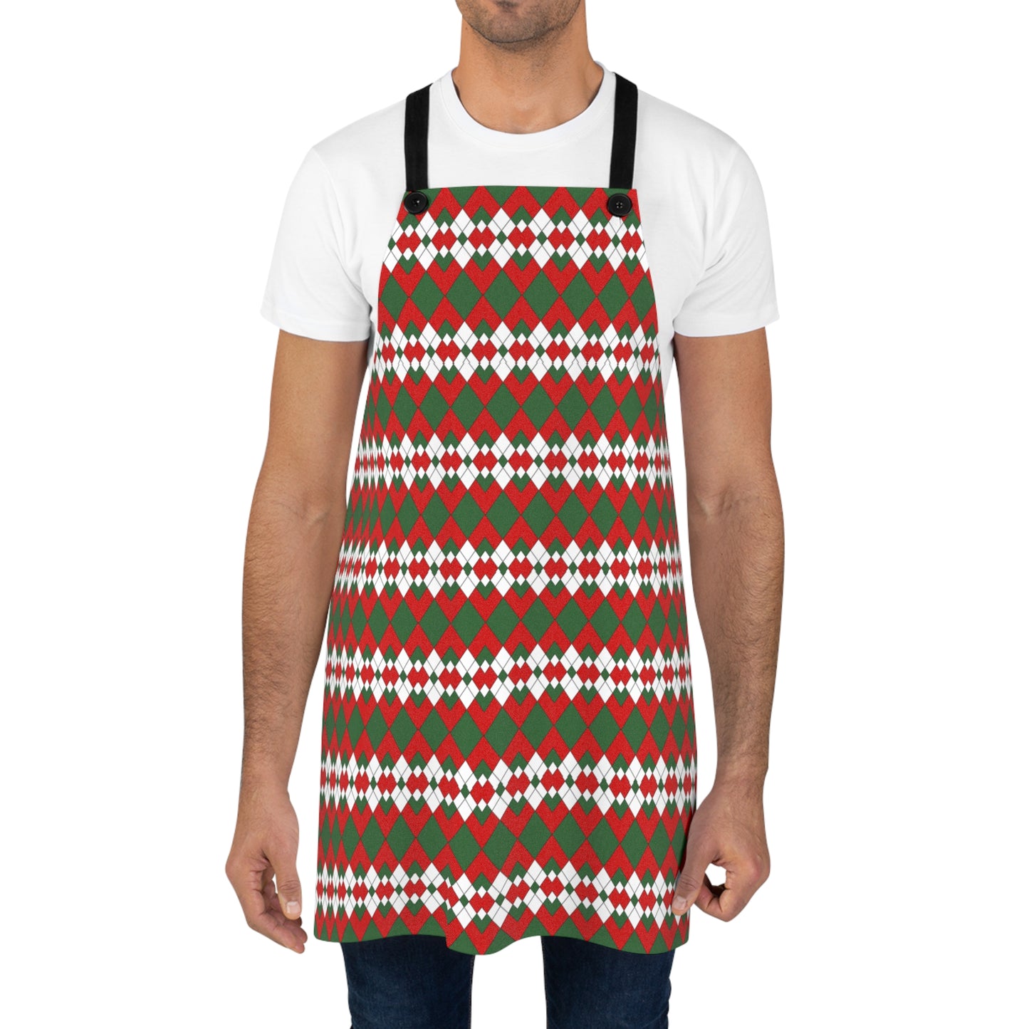 Extra Argyle Holiday Apron | Lightweight 100% Polyester Twill, Detachable Black Twill Straps