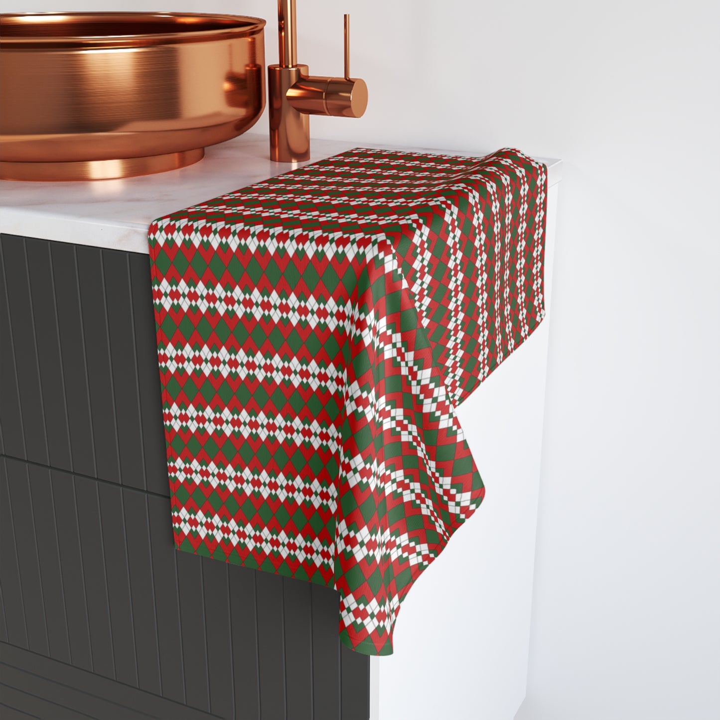 Extra Argyle Holiday Hand Towel | Soft Cotton Back, Polyester Front, Festive Home Décor