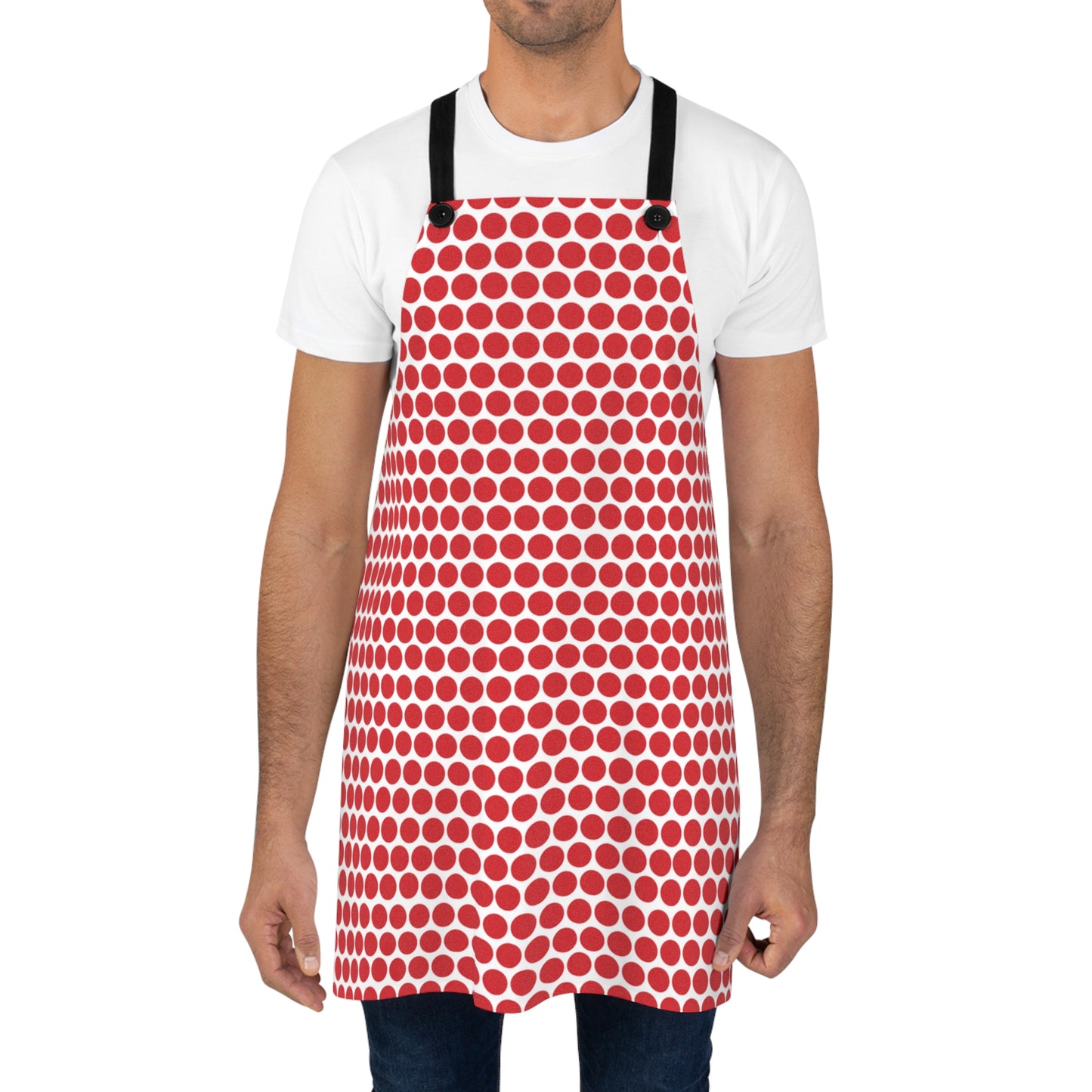 Red Polka Dot Holiday Apron | Lightweight 100% Polyester Twill, Detachable Black Twill Straps
