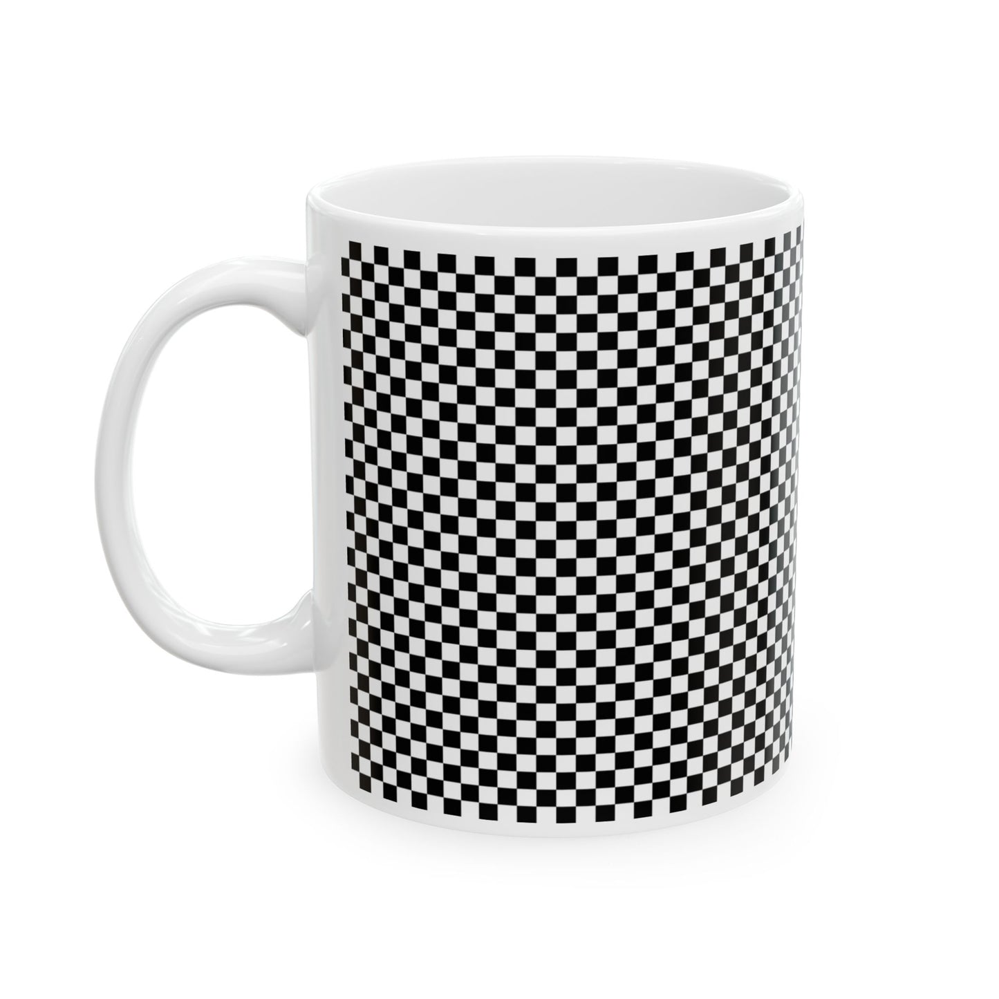 Black Checkered Ceramic Mug, (11oz, 15oz)