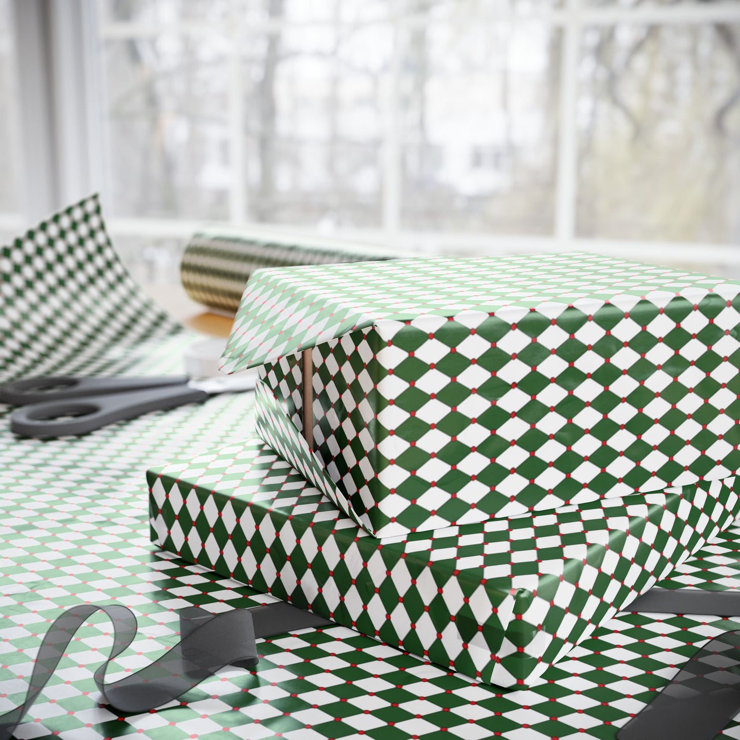 Green Drummer Boy Argyle Wrapping Paper