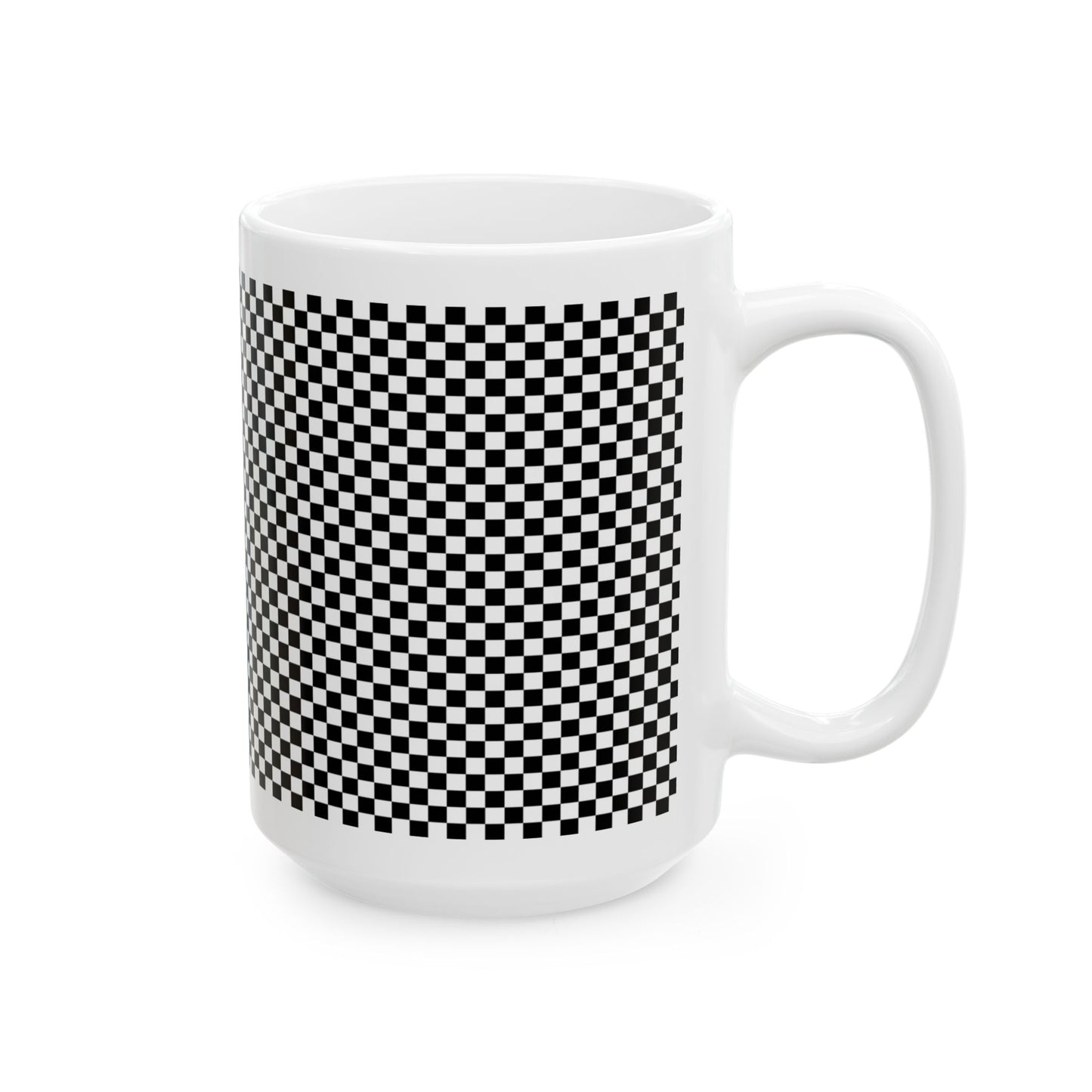 Black Checkered Ceramic Mug, (11oz, 15oz)