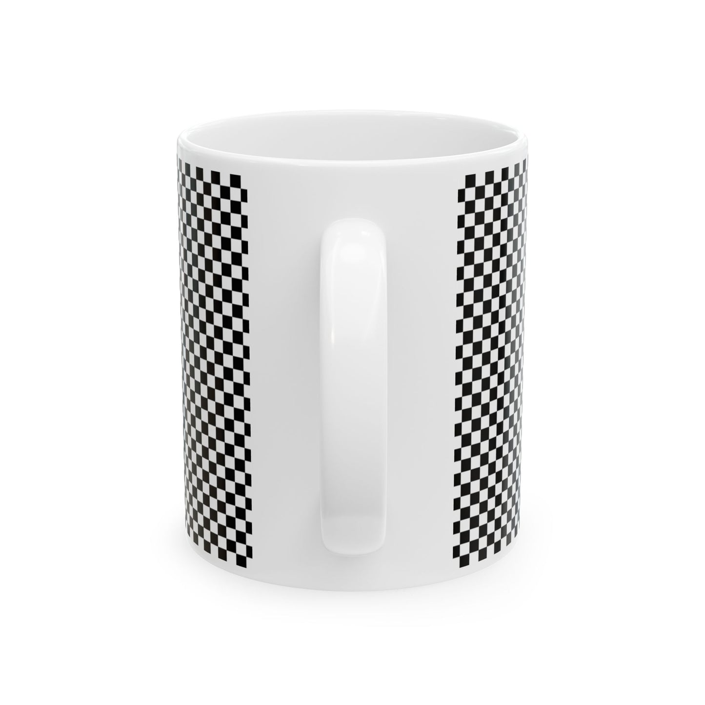 Black Checkered Ceramic Mug, (11oz, 15oz)