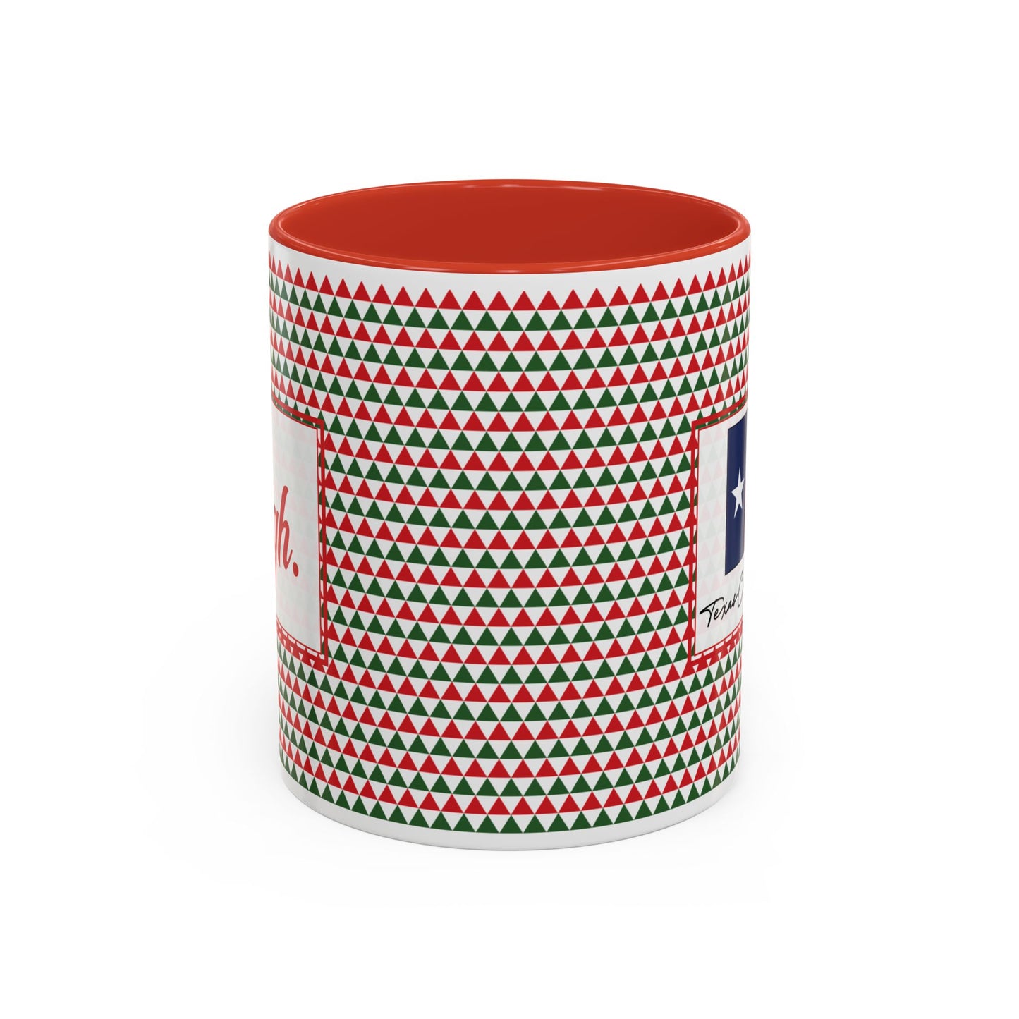 Sleigh- Red & Green Triangles Personalizable Christmas Ceramic Mug (11oz, 15 oz)