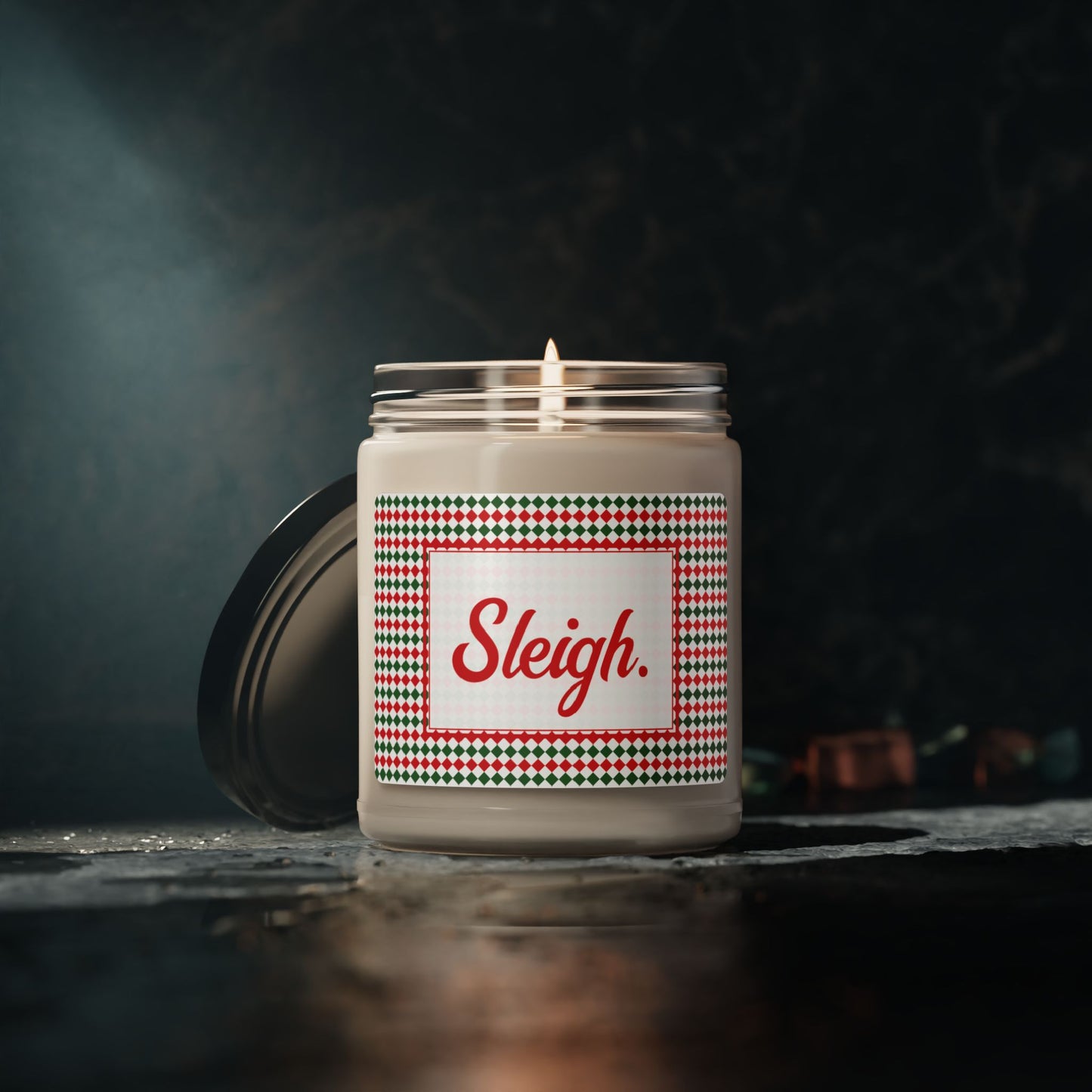 Sleigh- Christmas Argyle Scented Soy Candle, 9oz