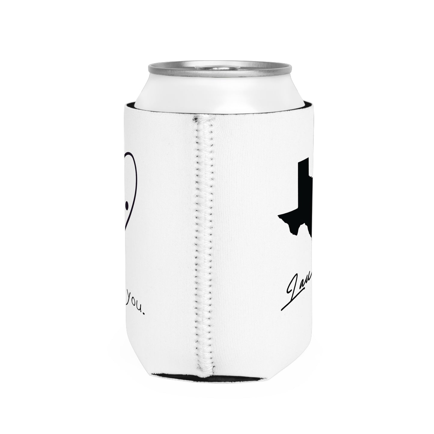 Hi. I Love You. Valentines Texas State Cut-Out Personalize Custom Name Can Cooler Sleeve