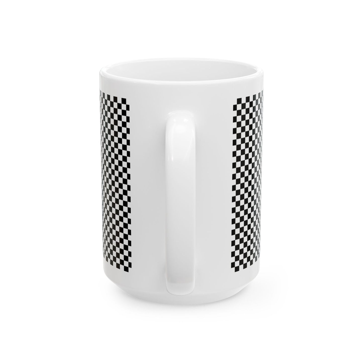 Black Checkered Ceramic Mug, (11oz, 15oz)