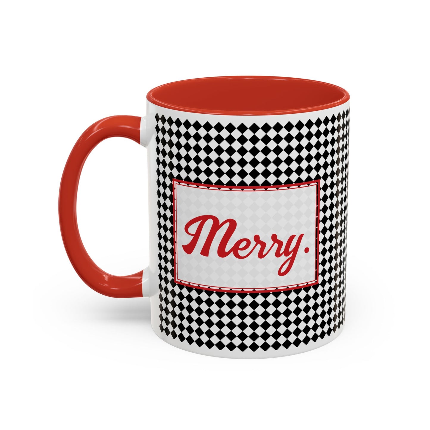 Merry- Black Argyle Personalizable Christmas Ceramic Mug (11oz, 15 oz)