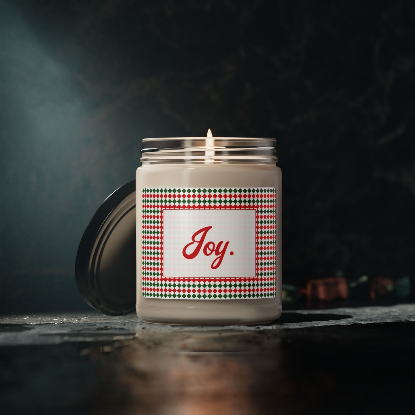 Joy- Christmas Argyle Scented Soy Candle, 9oz