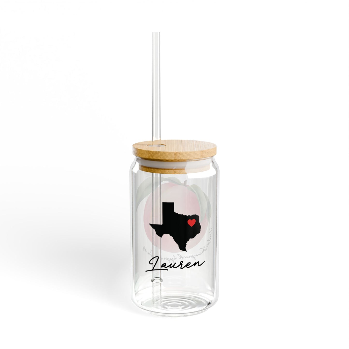 Sweeter Than Peach In Honey Texas State Cut-Out Valentines Personalizable Custom Name Sipper Glass, 16oz