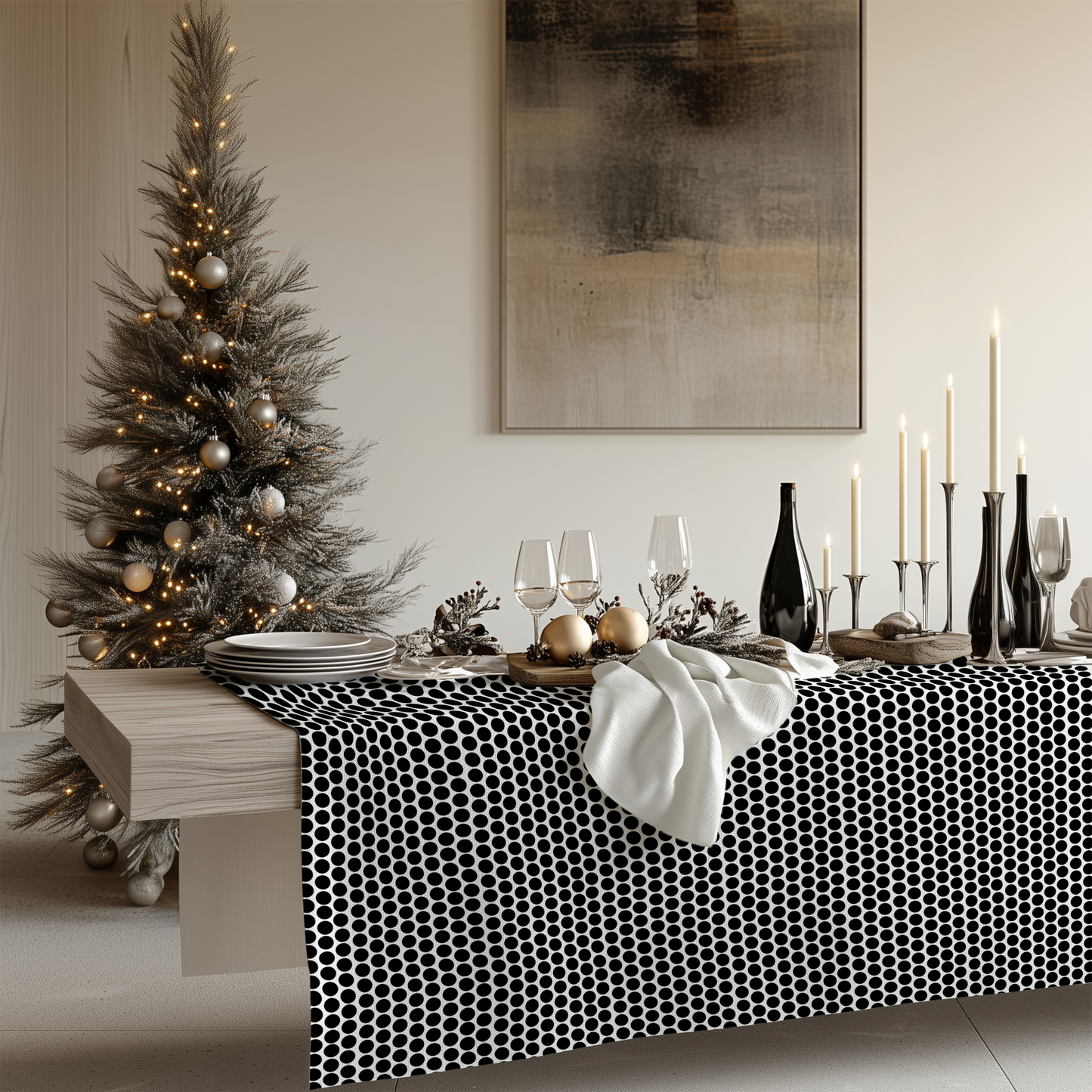 Black Polka Dots Square/Rectangle Tablecloths