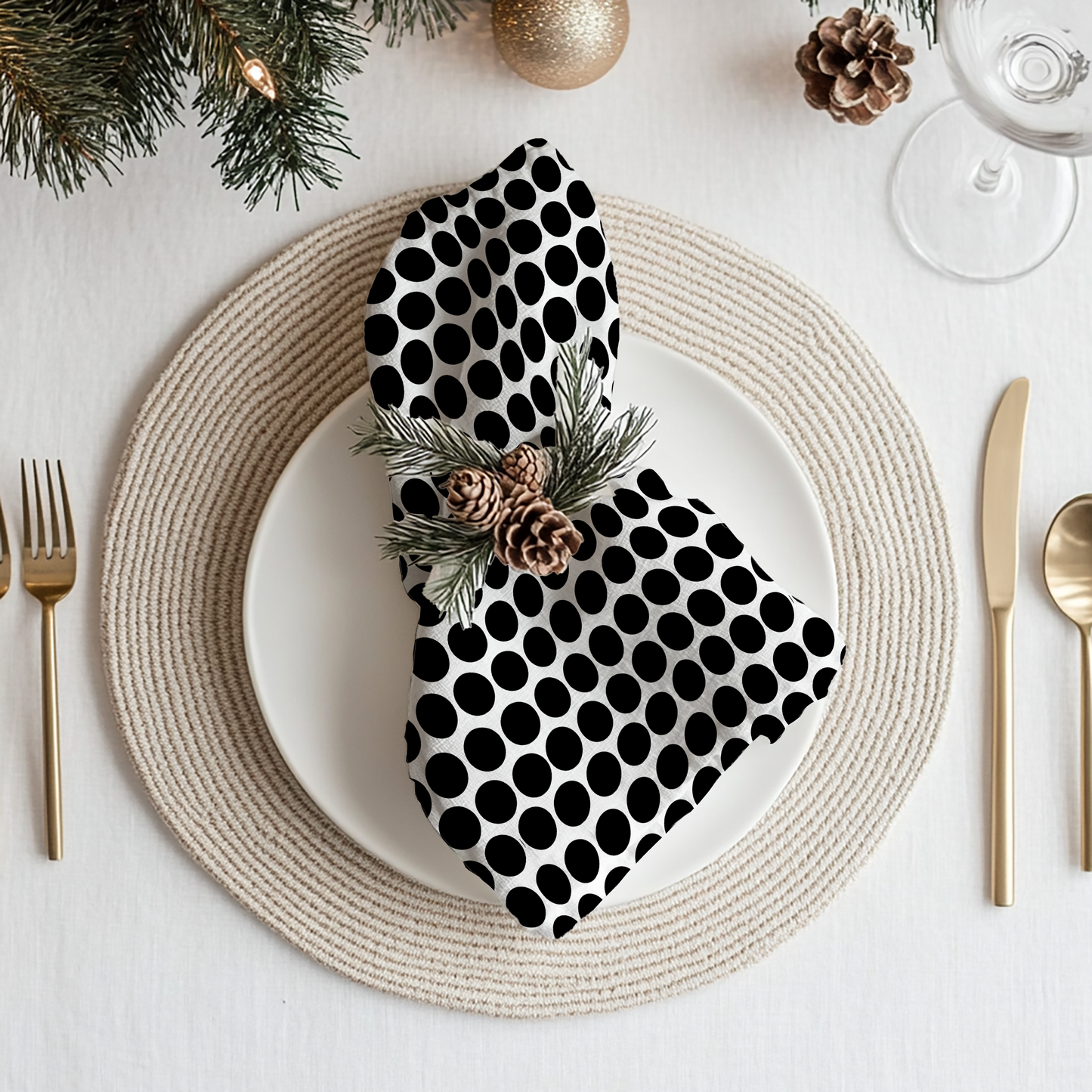 Black Polka Dot Cotton Twill Napkin