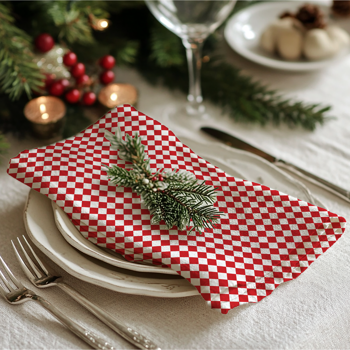 Red Argyle Cotton Twill Napkin