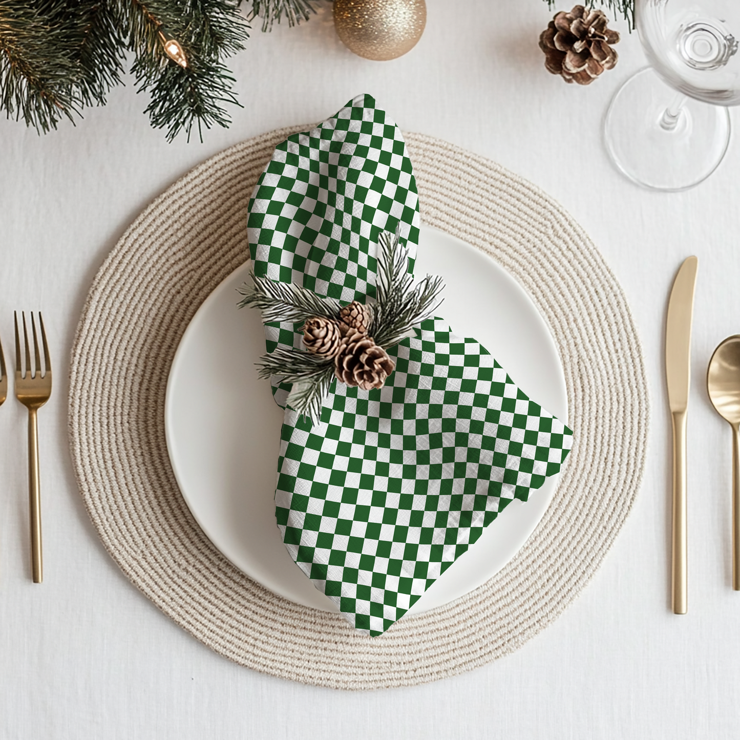 Green Argyle Cotton Twill Napkin
