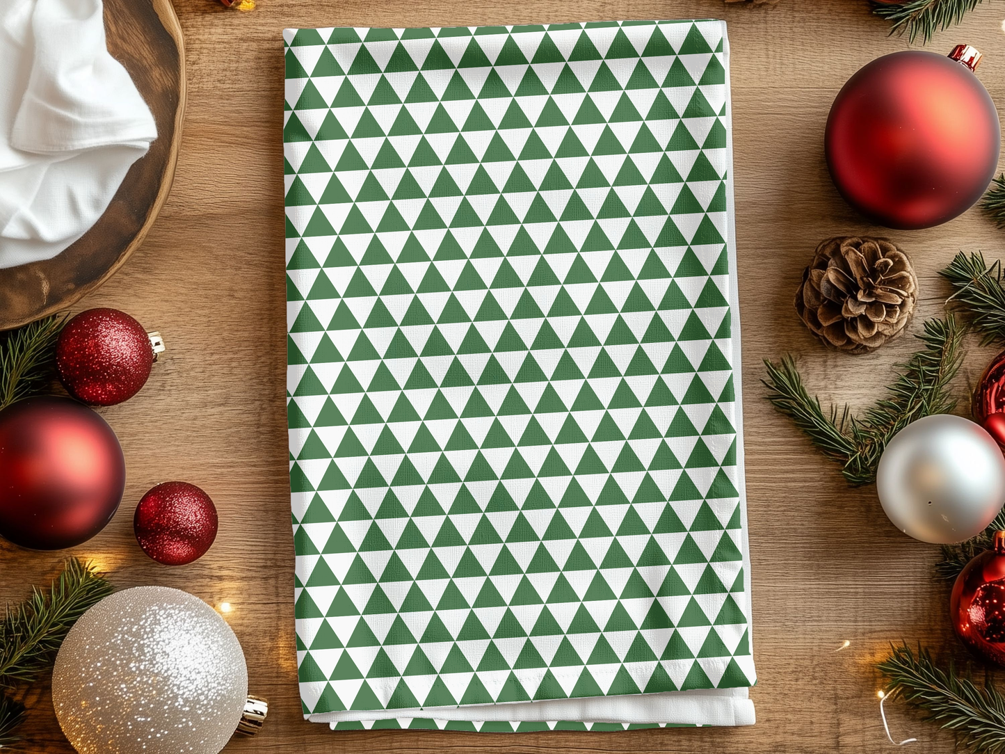 Green Triangle Holiday Hand Towel | Soft Cotton Back, Polyester Front, Festive Home Décor