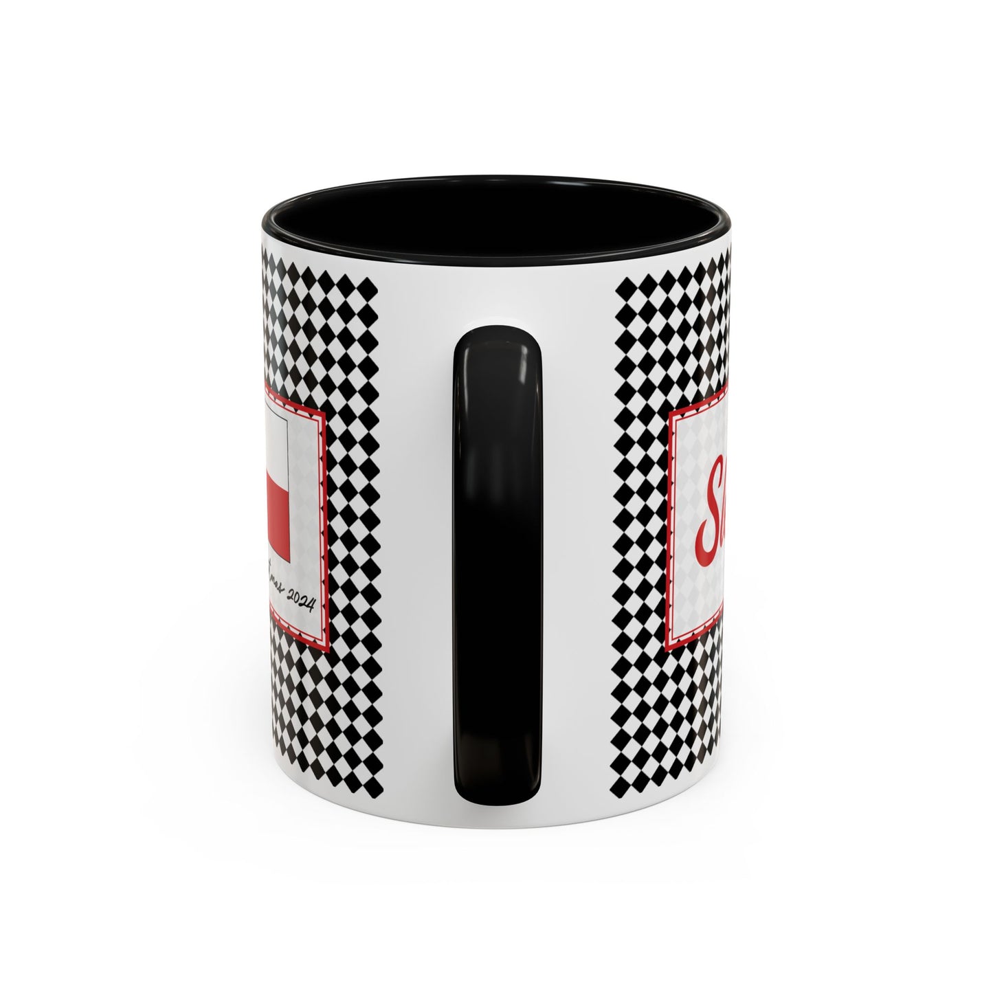 Sleigh- Black Argyle Personalizable Christmas Ceramic Mug (11oz, 15 oz)