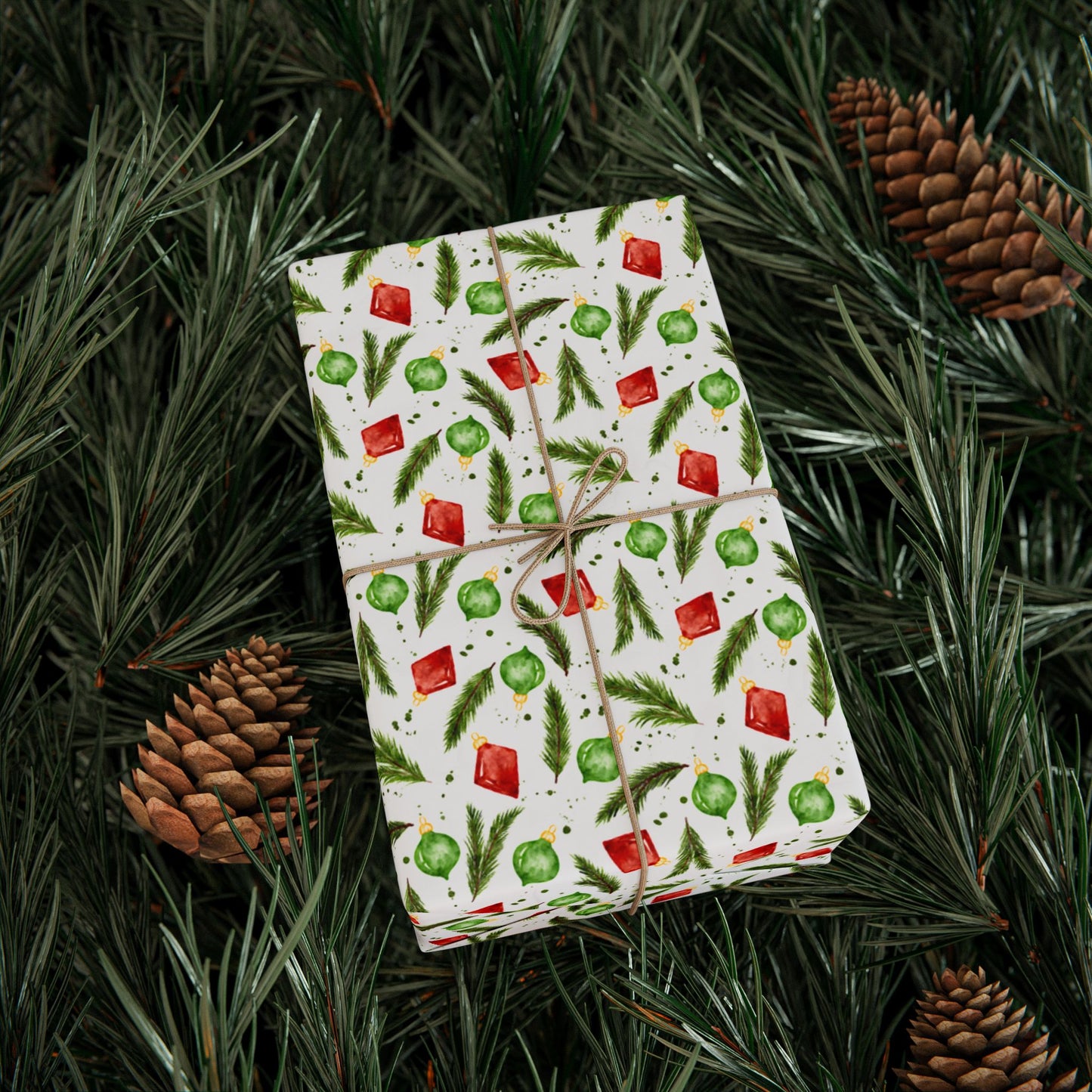 Watercolor Christmas Ornaments Wrapping Paper