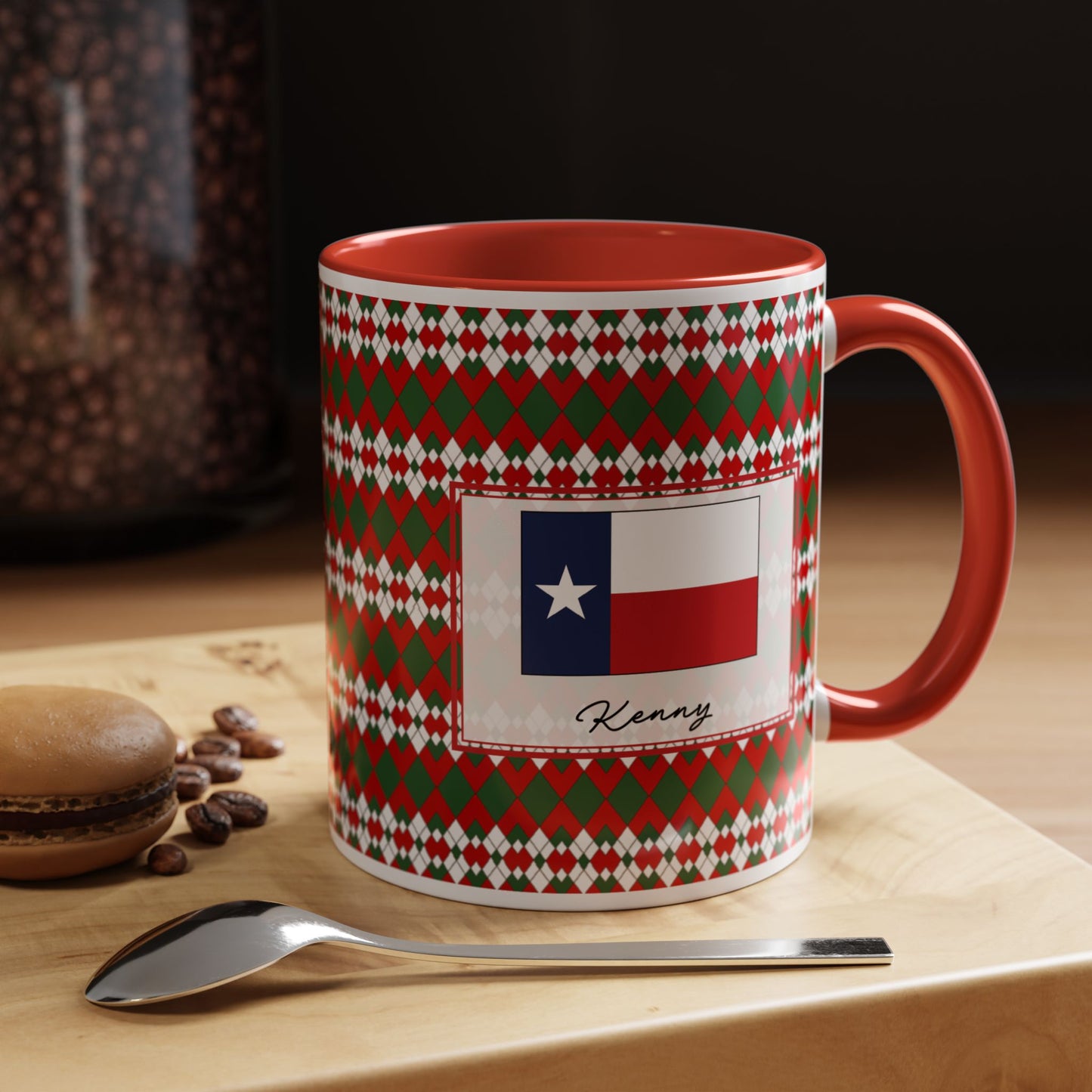Nog- Christmas Extra Argyle Personalizable Christmas Ceramic Mug (11oz, 15 oz)