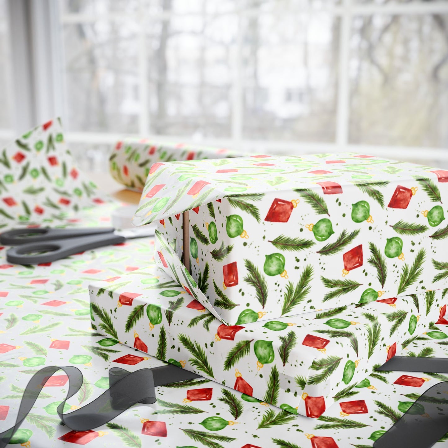 Watercolor Christmas Ornaments Wrapping Paper