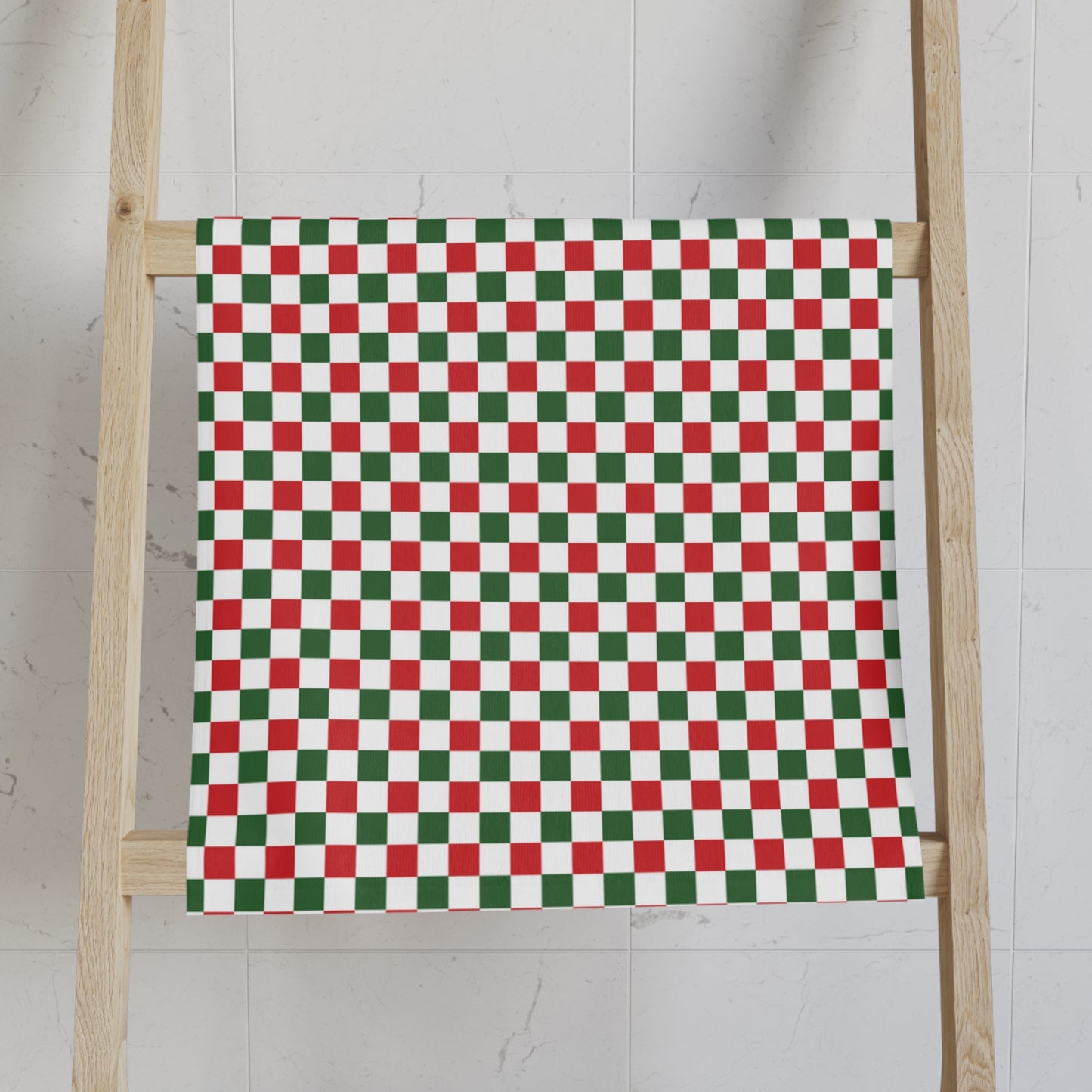 Red Green & White Gingham Christmas Hand Towel | Soft Cotton Back, Printed Polyester Front, Festive Kitchen Bath Décor