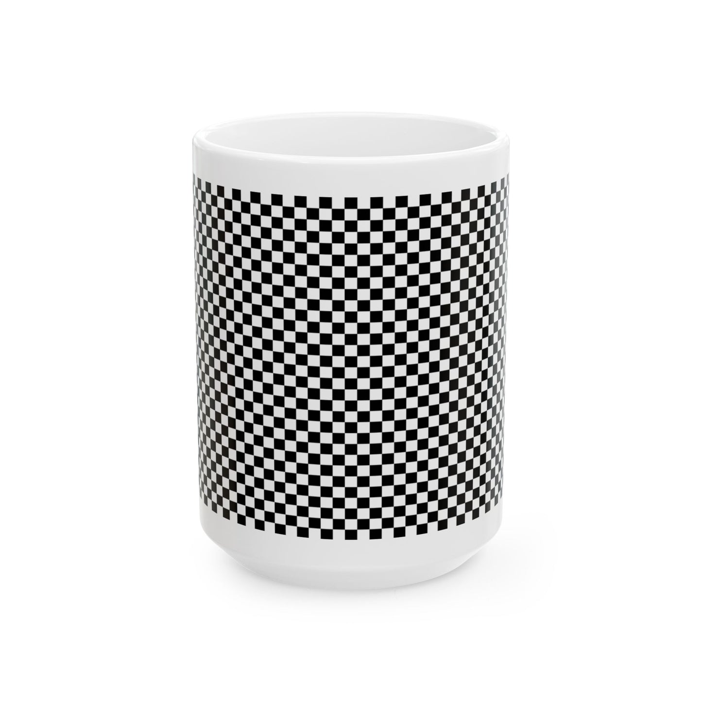 Black Checkered Ceramic Mug, (11oz, 15oz)