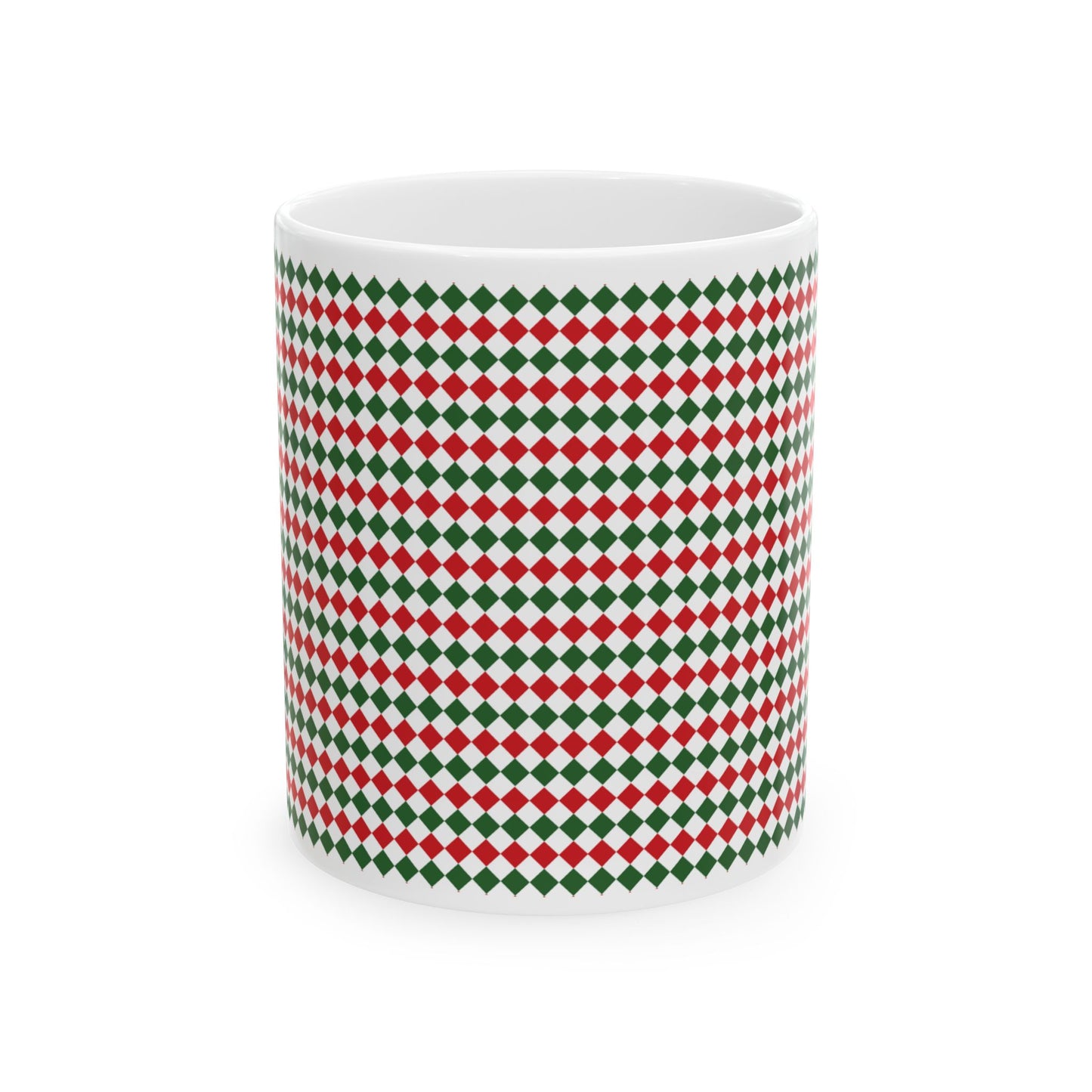 Christmas Red & Green Argyle Ceramic Mug, (11oz, 15oz)