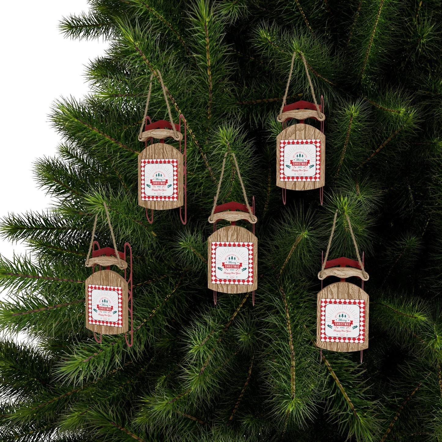 Merry Christmas & Happy New Year Red Sled Ornament