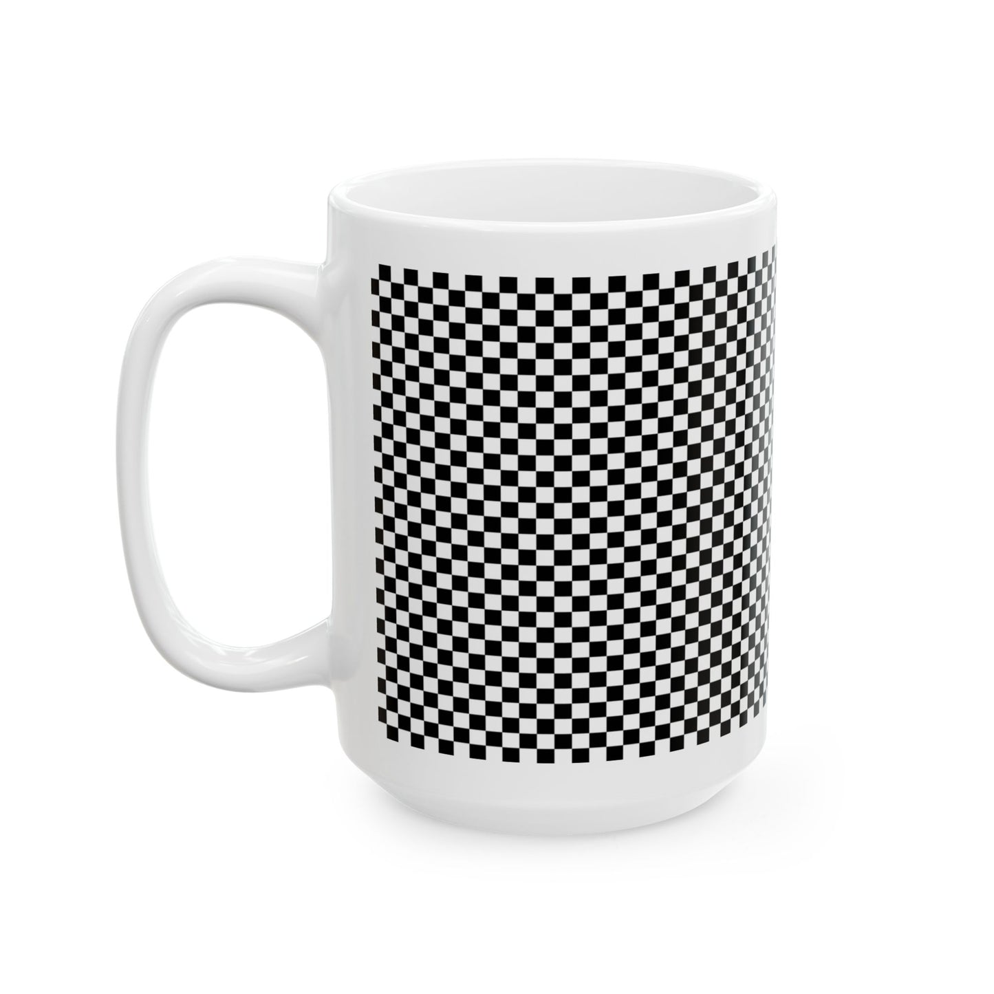 Black Checkered Ceramic Mug, (11oz, 15oz)