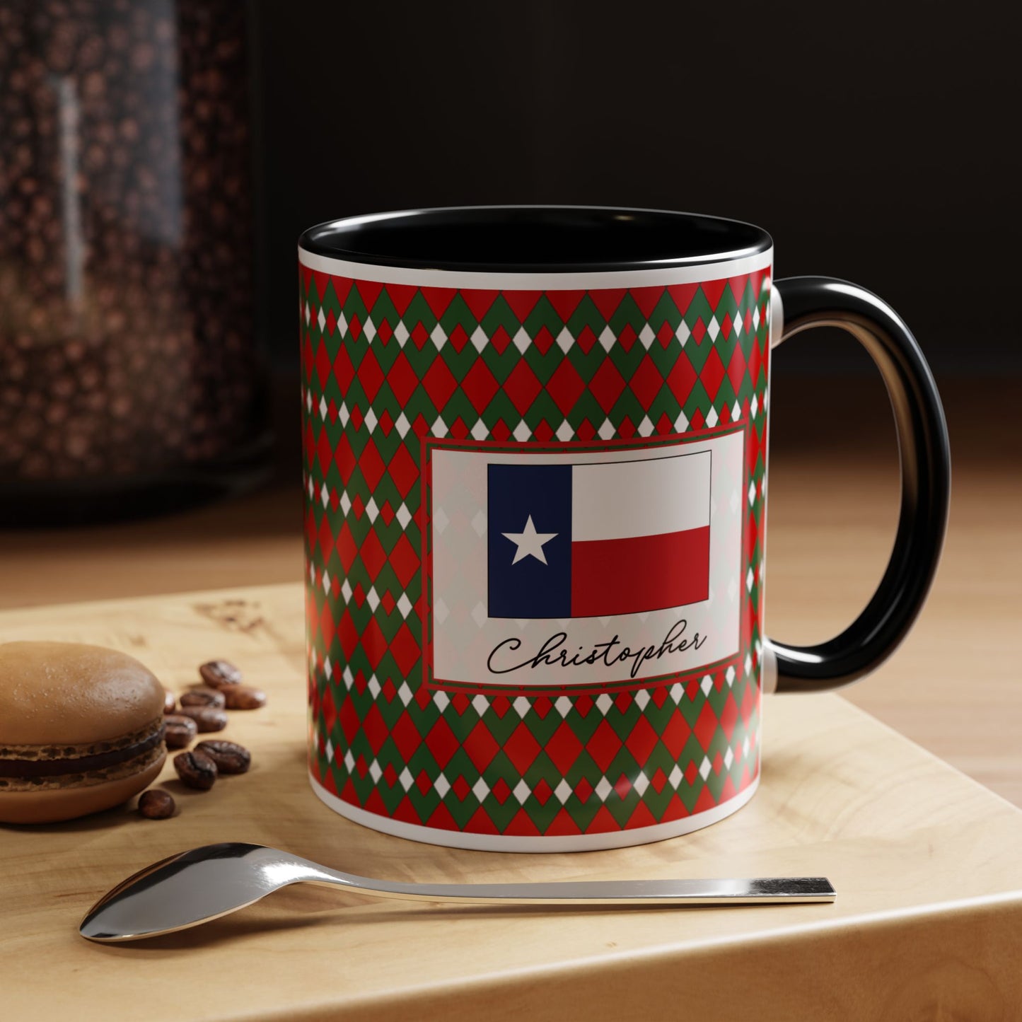 Lit- Christmas Fancy Argyle Personalizable Christmas Ceramic Mug (11oz, 15 oz)