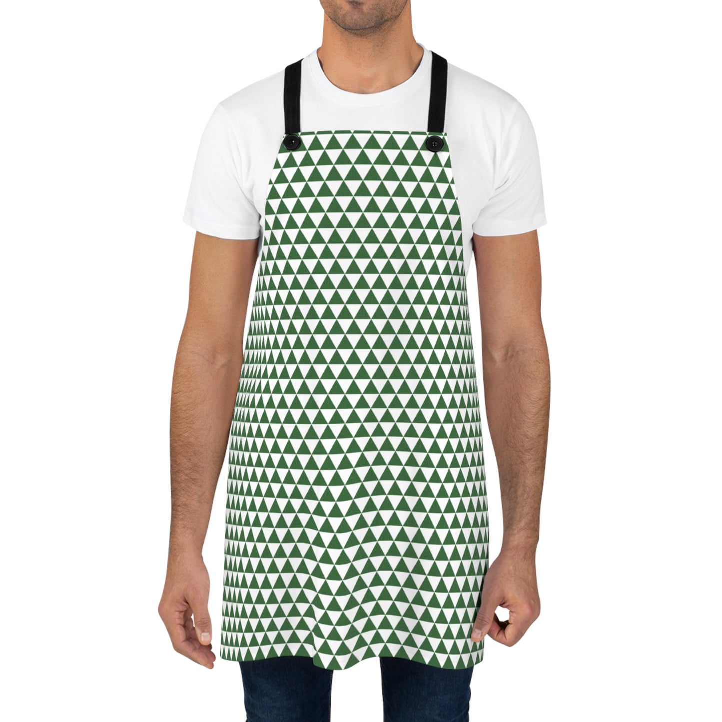 Green Triangle Holiday Apron | Lightweight 100% Polyester Twill, Detachable Black Twill Straps