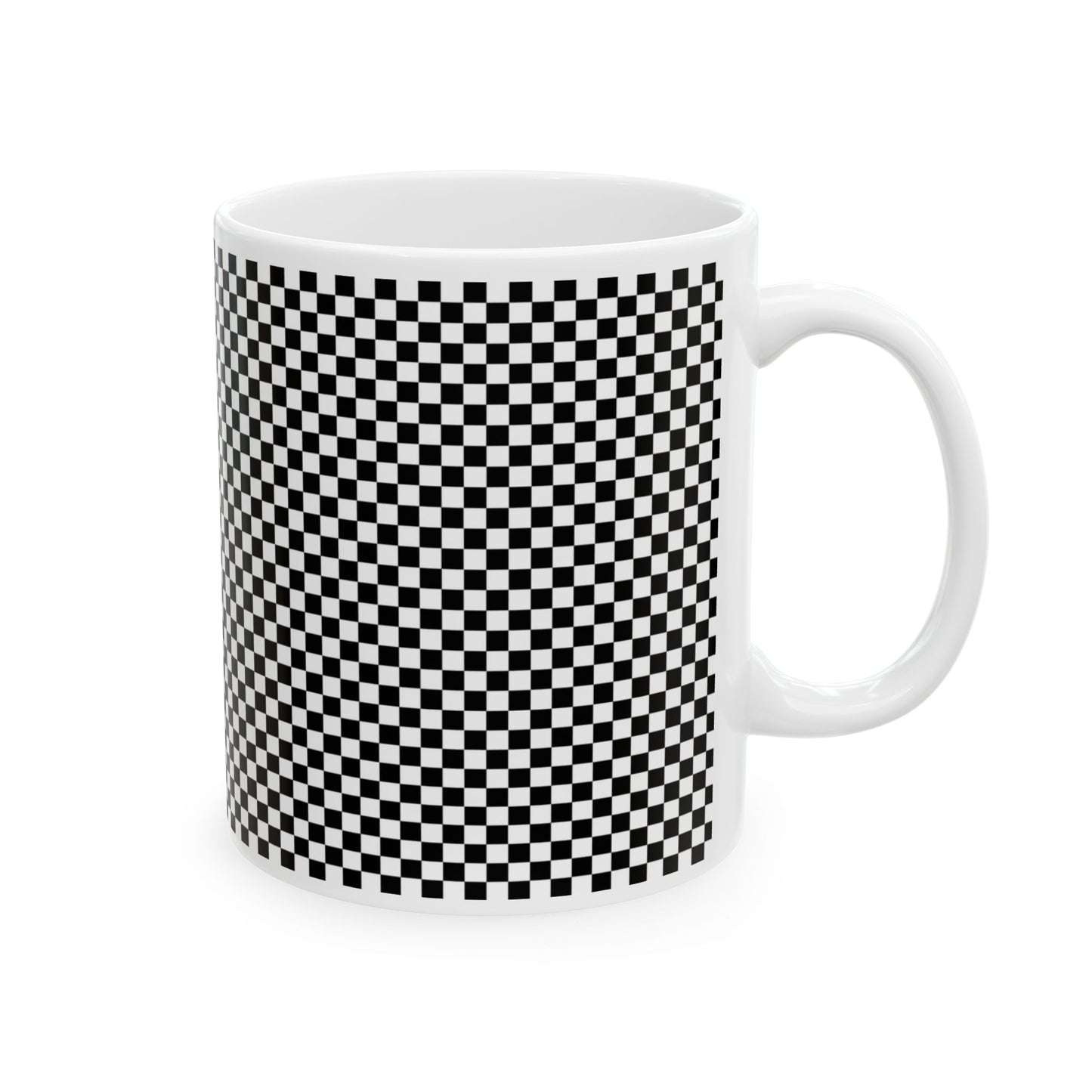 Black Checkered Ceramic Mug, (11oz, 15oz)