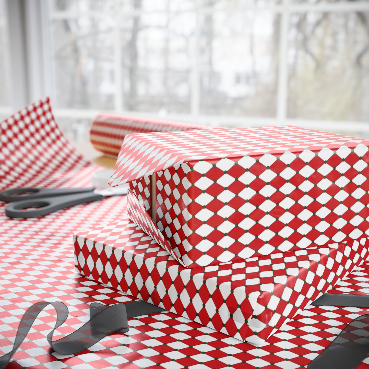 Red Drummer Boy Argyle Wrapping Paper