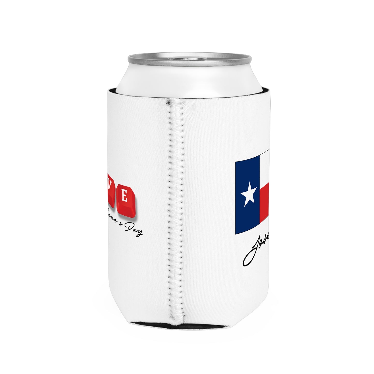 Happy Valentine's LOVE Key Caps Valentines Texas Flag Personalize Custom Name Can Cooler Sleeve