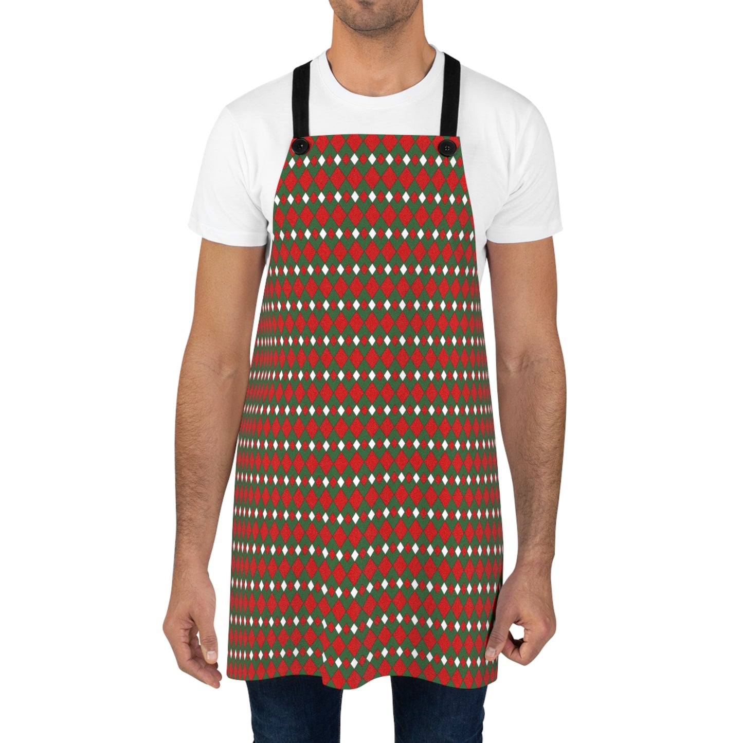 Fancy Argyle Holiday Apron | Lightweight 100% Polyester Twill, Detachable Black Twill Straps