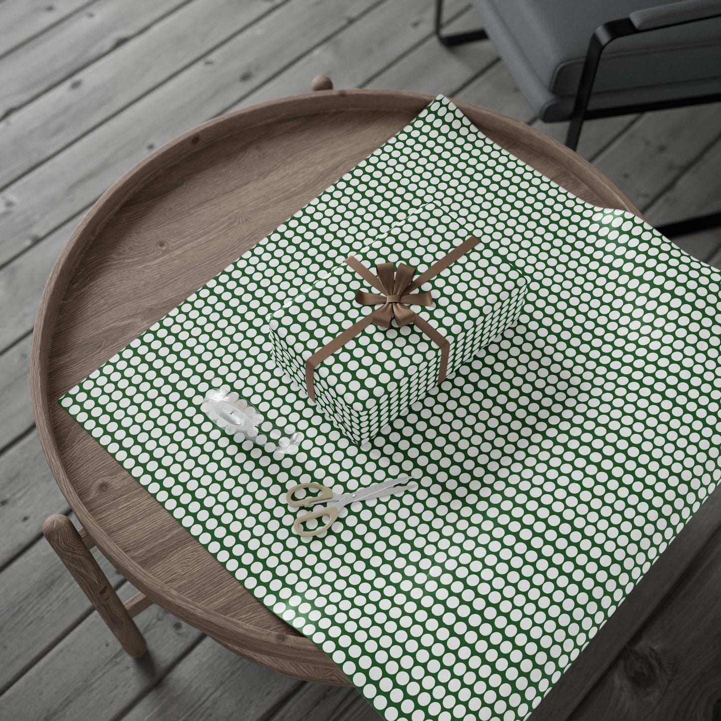 White Polka Dot on Green Wrapping Paper