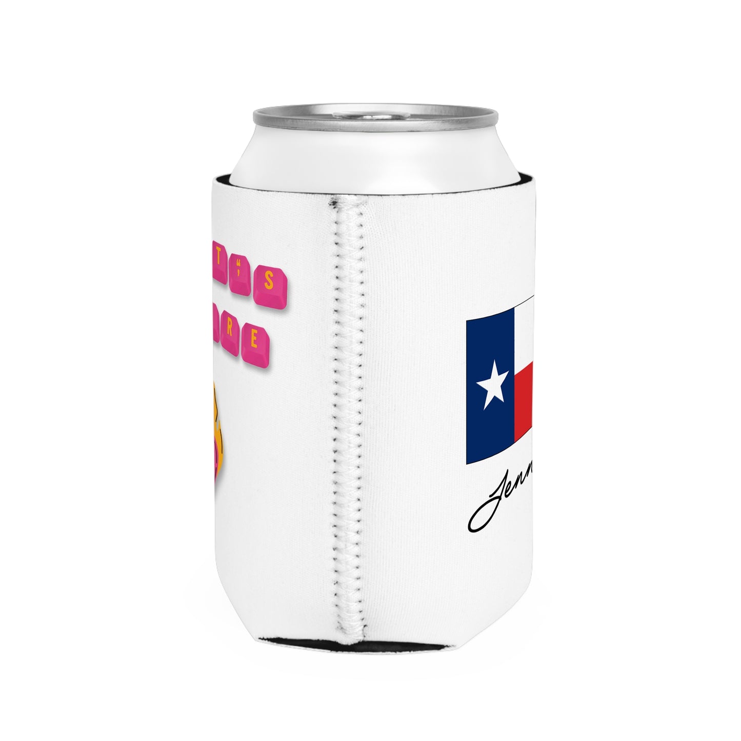 HEARTS ON FIRE Key Caps Flaming Heart Valentines Texas Flag Personalize Custom Name Can Cooler Sleeve