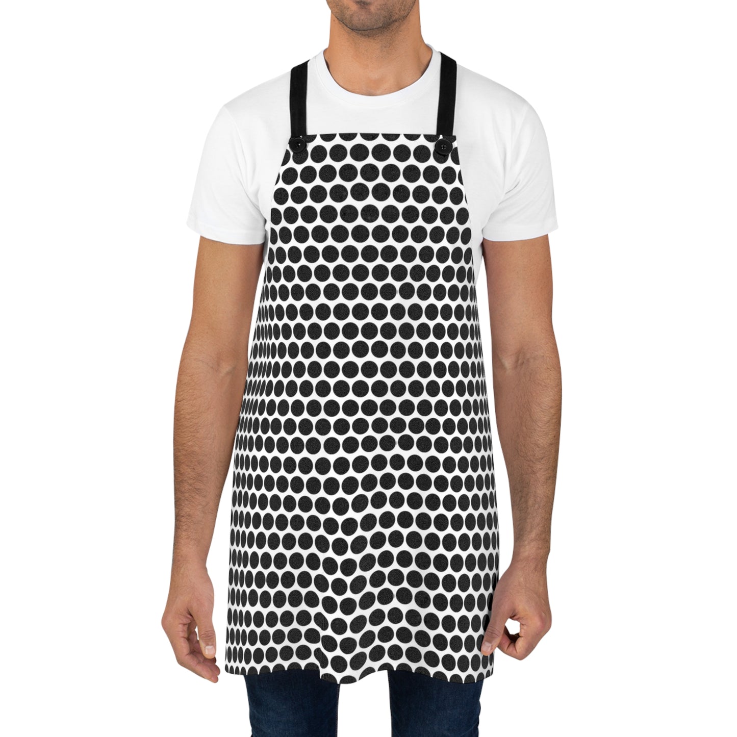 Black Polka Dot Holiday Apron | Lightweight 100% Polyester Twill, Detachable Black Twill Straps