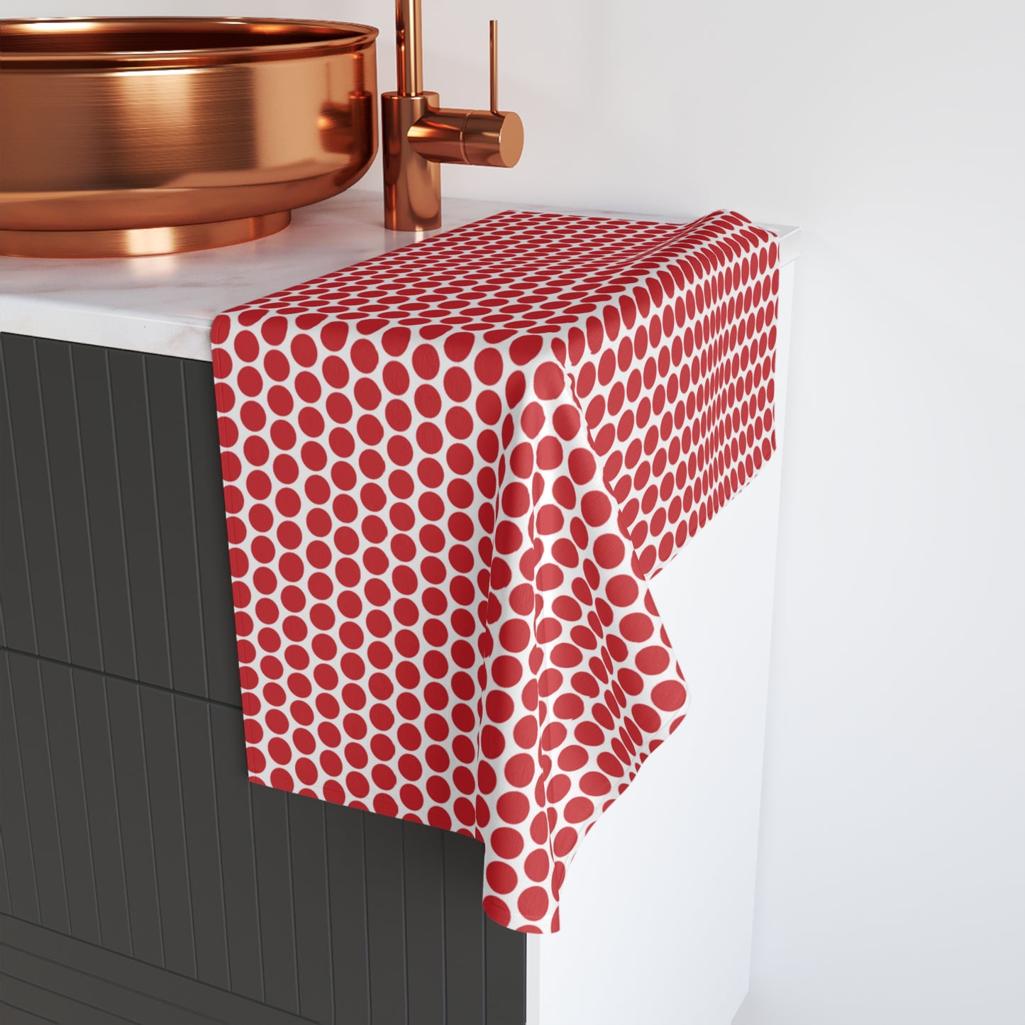 Red Polka Dot Holiday Hand Towel | Soft Cotton Back, Polyester Front, Festive Home Décor