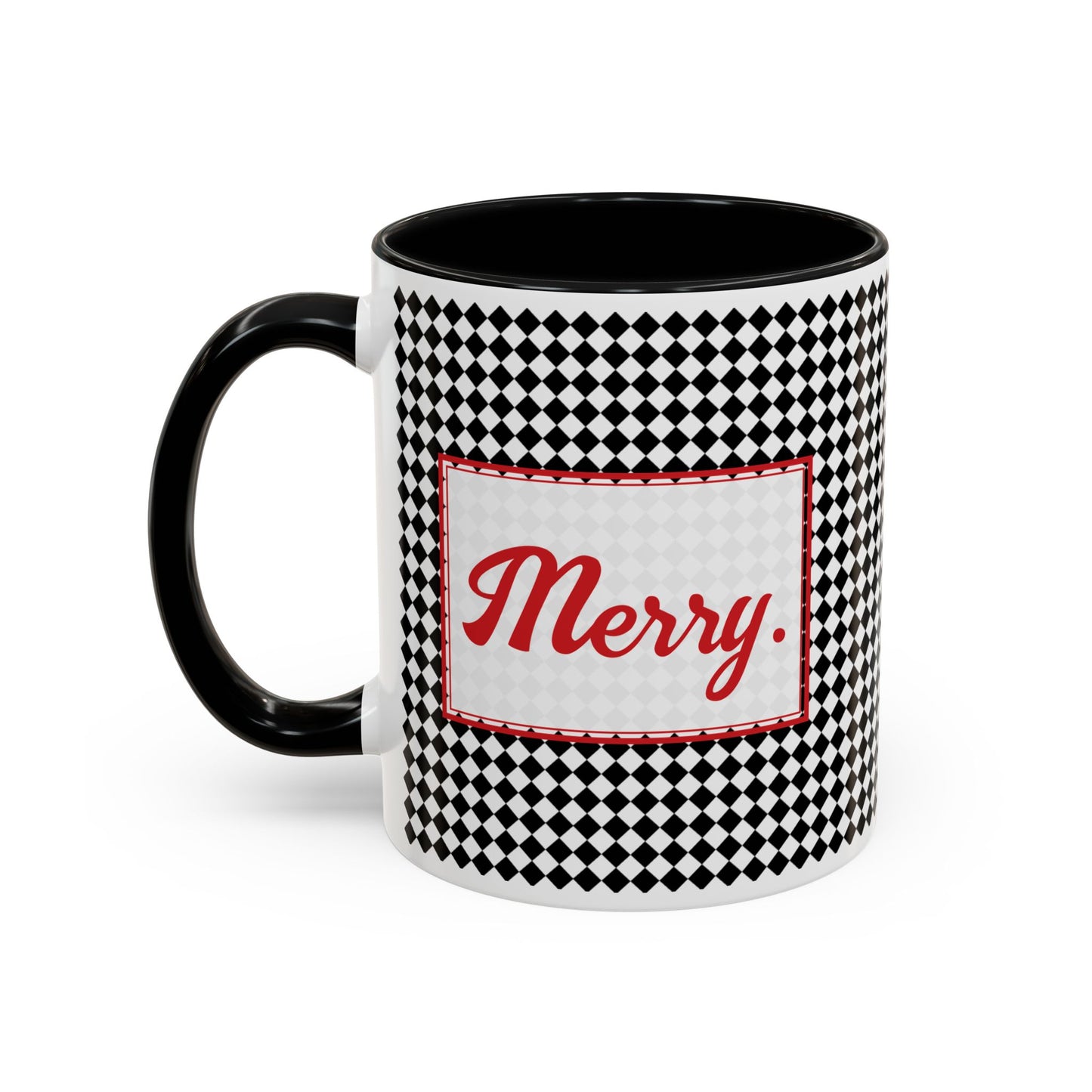 Merry- Black Argyle Personalizable Christmas Ceramic Mug (11oz, 15 oz)