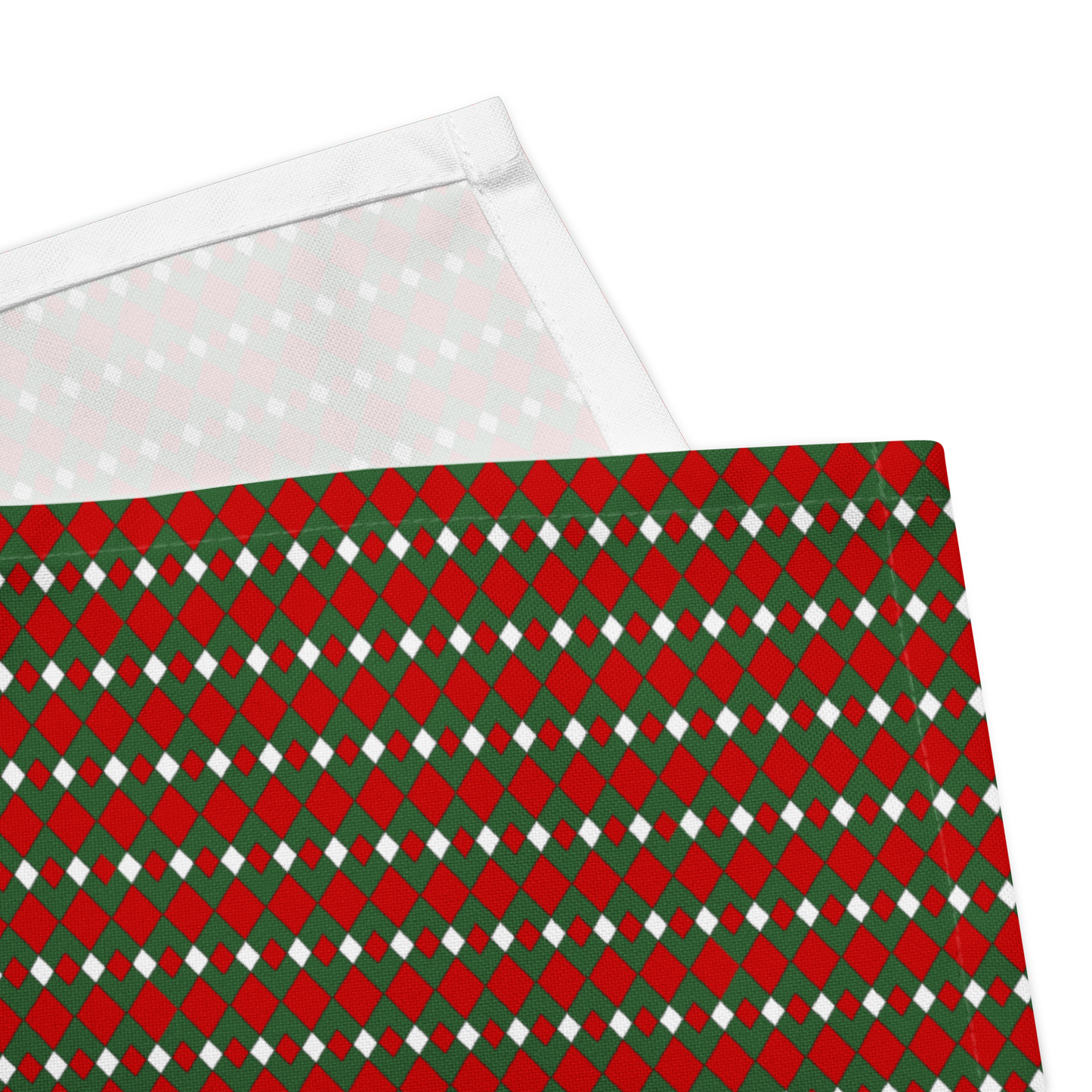 Fancy Red Green & White Argyle Polyester Napkins | Christmas Holiday Cloth Napkin Set, Festive Farmhouse Dining Décor
