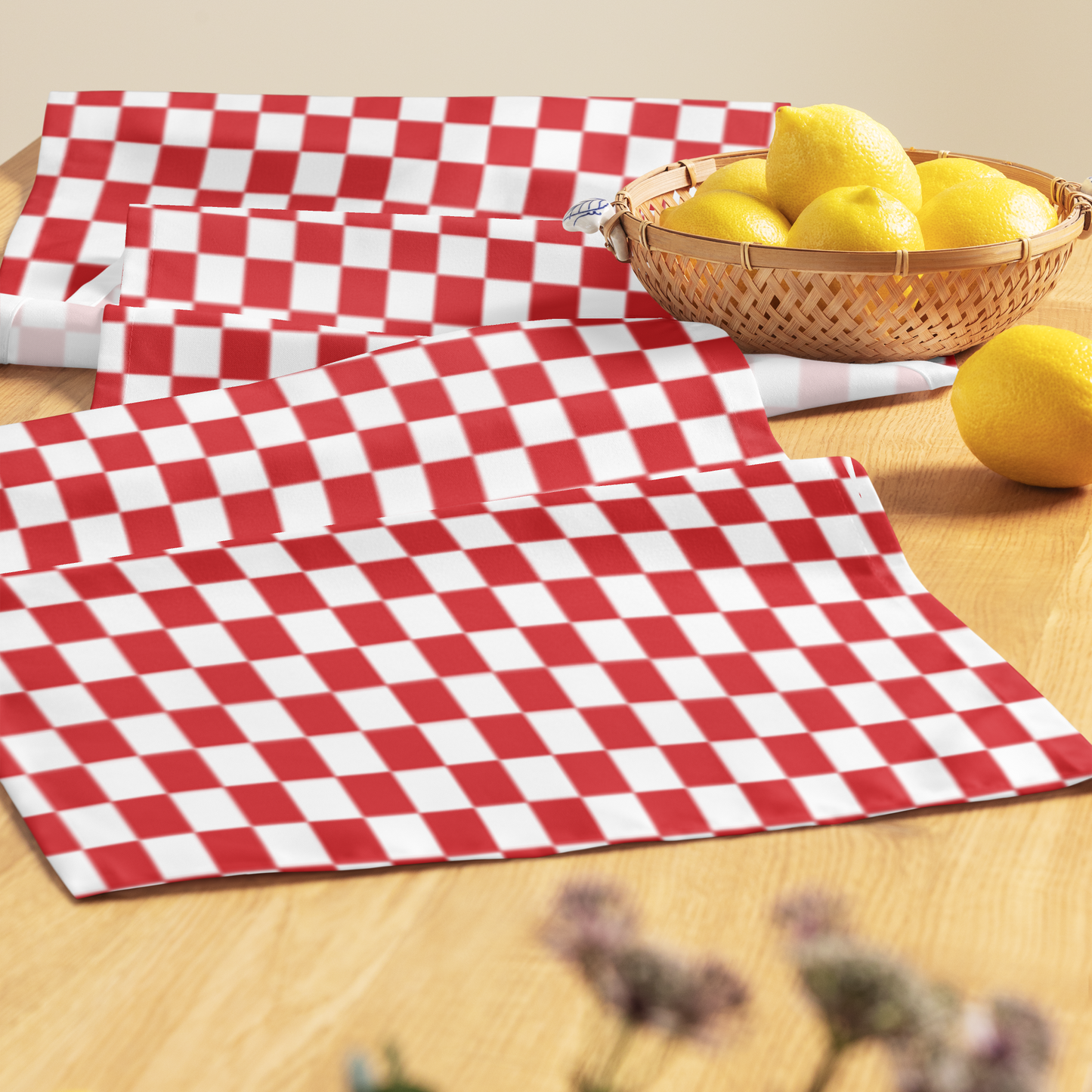 Red & White Gingham Christmas Table Runner | Classic Holiday Farmhouse Dining Room Decor, Rustic Checkered Tabletop Accent