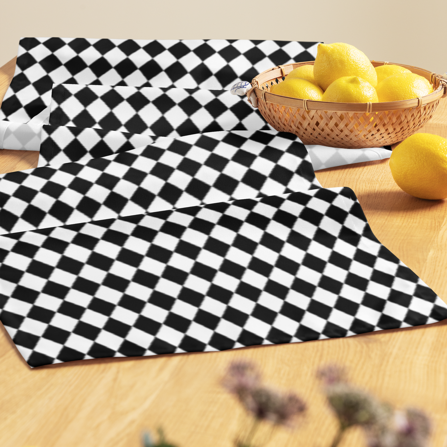 Black & White Argyle Christmas Table Runner | Classic Holiday Farmhouse Dining Room Decor, Modern Checkered Diamond Tabletop Accent