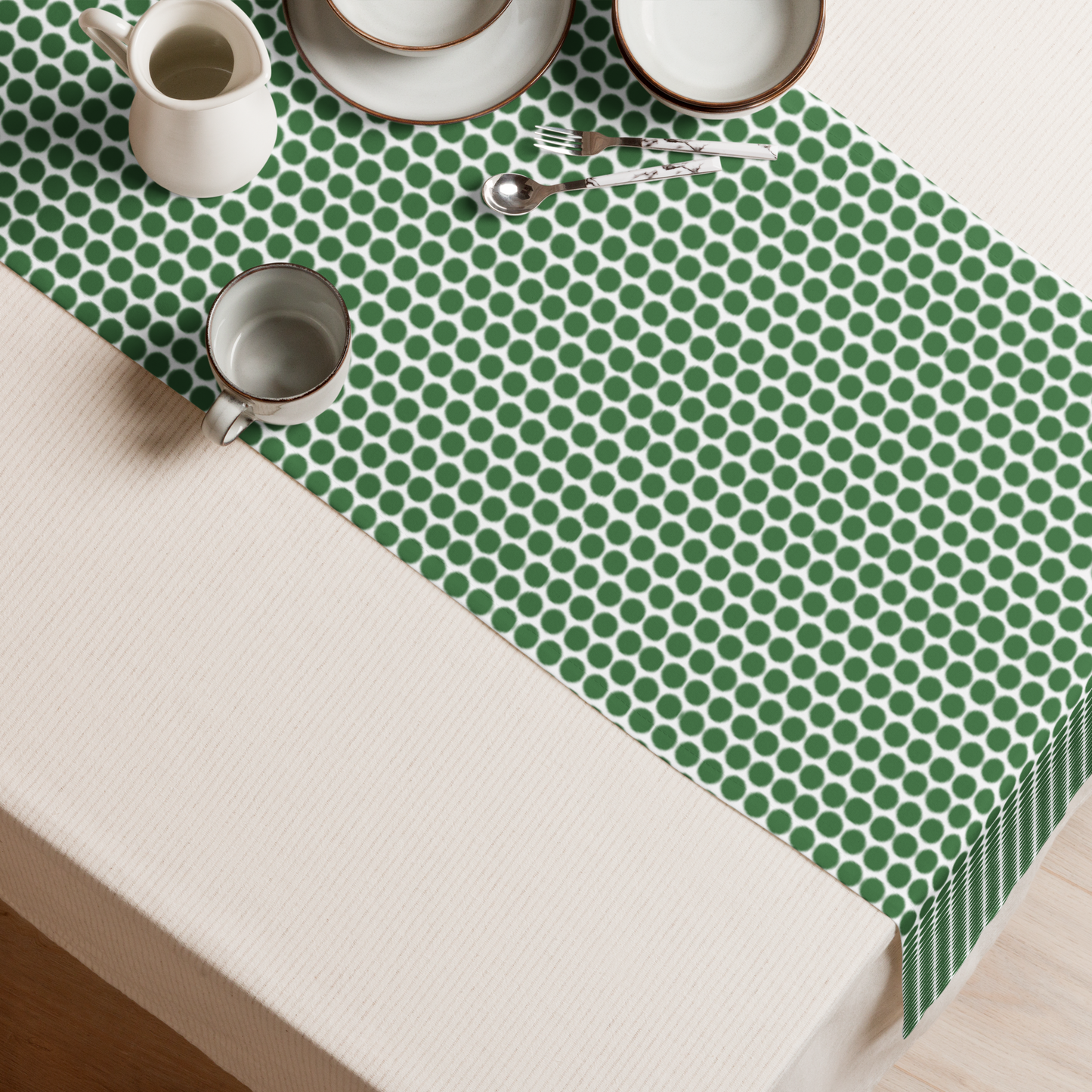 Green Polka Dot Christmas Table Runner | Festive Holiday Farmhouse Dining Décor, Playful Spot Pattern Accent
