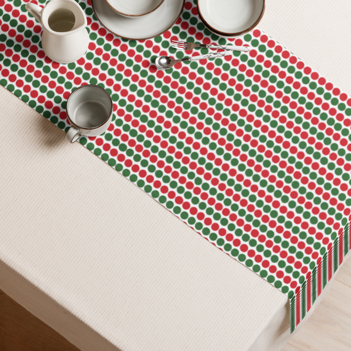 Red & Green Polka Dot Christmas Table Runner | Festive Holiday Dining Décor, Farmhouse Bold Spot Pattern