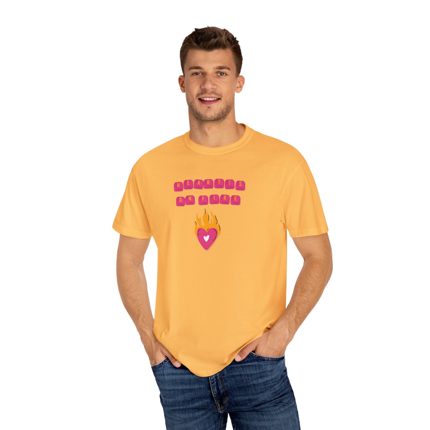 HEART'S ON FIRE Key Caps Flaming Heart Unisex Garment-Dyed T-shirt