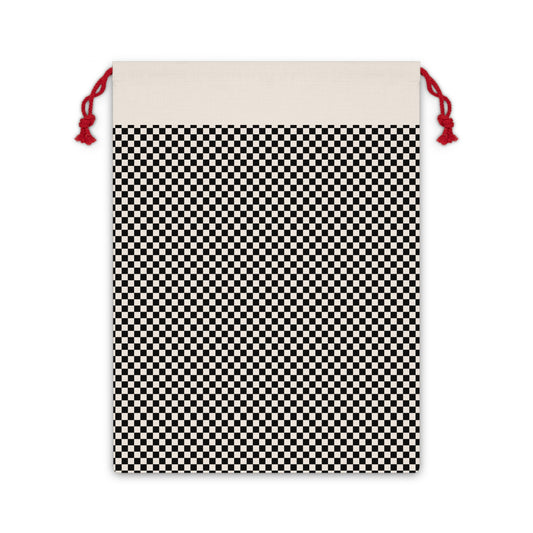 Black White Checkerboard Pattern Canvas Gift Bag | Reusable Drawstring Pouch