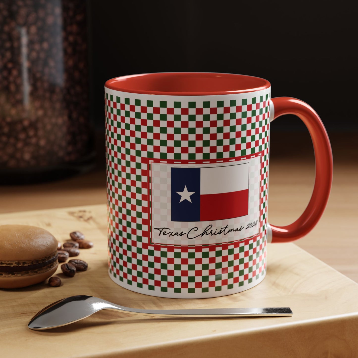 Merry- Christmas Checkered Personalizable Christmas Ceramic Mug (11oz, 15 oz)